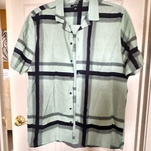 Alfani Mint and Black Checkered Shirt